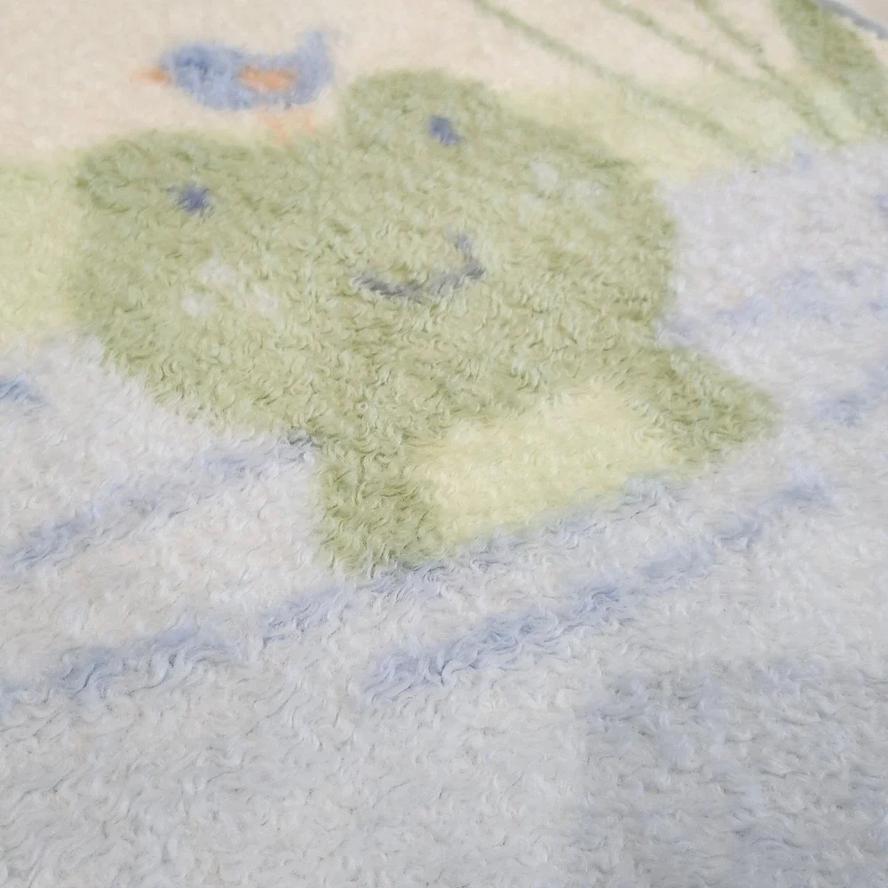 Vintage Carter's Baby Blanket Frog Pond Duck Bird Blue‎ Green Plush Blanket